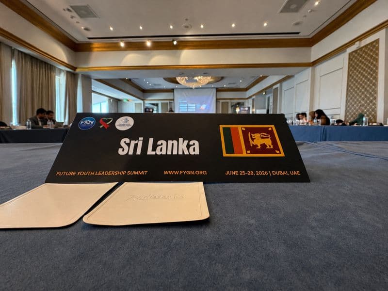 A Sri Lanka name card on the delegate table at the summit.